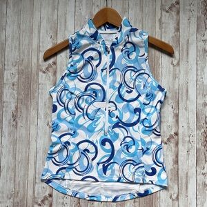 Terry Bicycles Tank Top sz Medium Racerback Pockets Blue White Cycling Women's